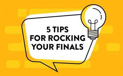 Vector art with speech bubble and lightbulb offering 5 tips to mastering final exams
