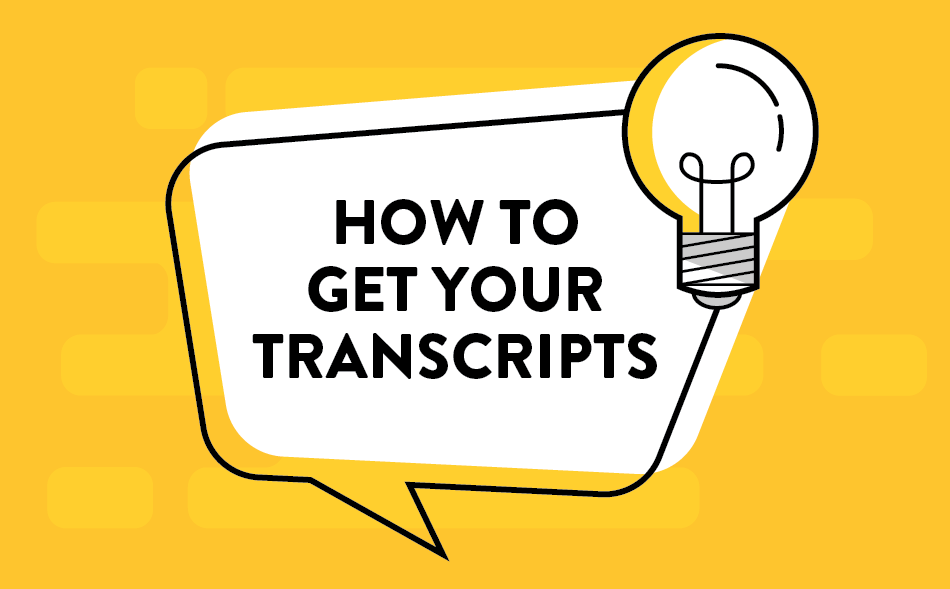 Vector art asking how_to_get_your_college_transcripts with a lightbulb